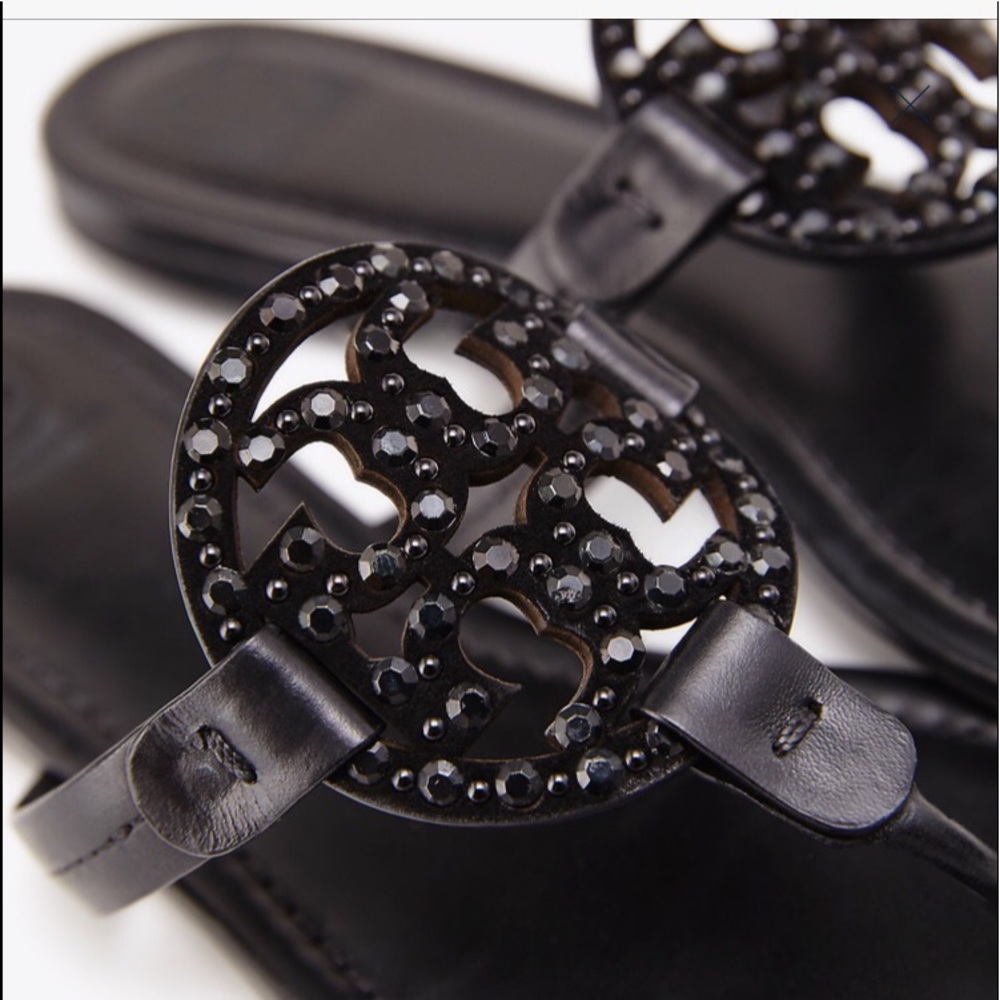 NIB TORY BURCH EMBELLISHED BLACK MILLER SANDALS